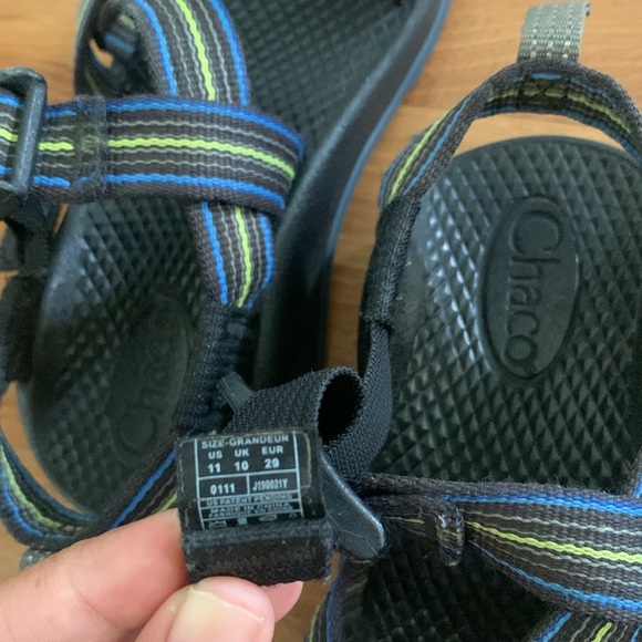 Chaco Z1 EcoTread Spark Striped Blue & Green Hiking Outdoor Sandals Kids Size 11 - Picture 10 of 13